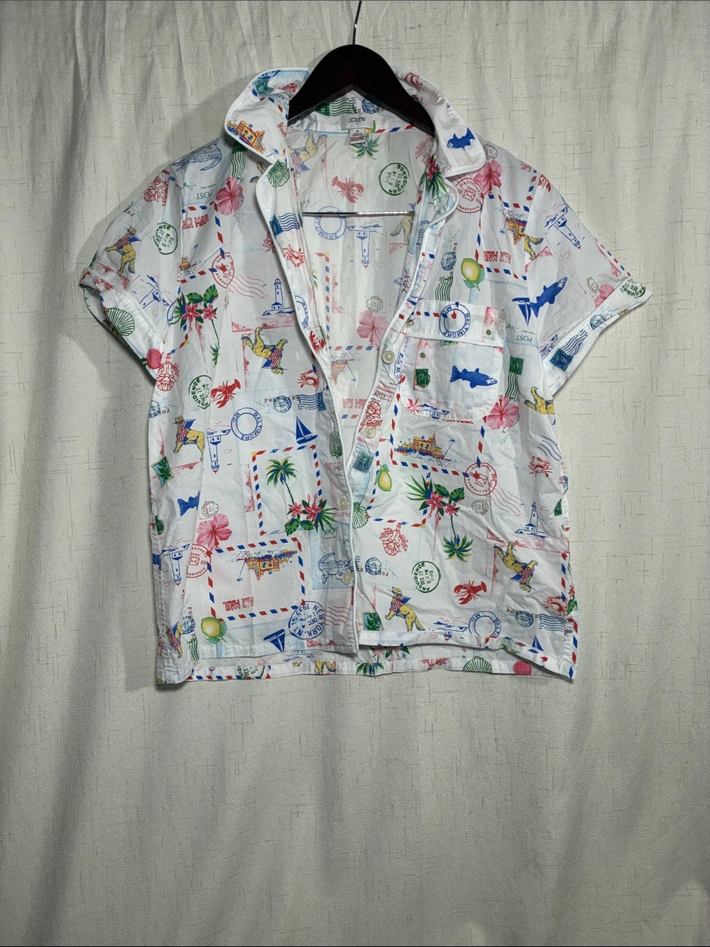 J. Crew White Tropical Print Button down pj set Shirt